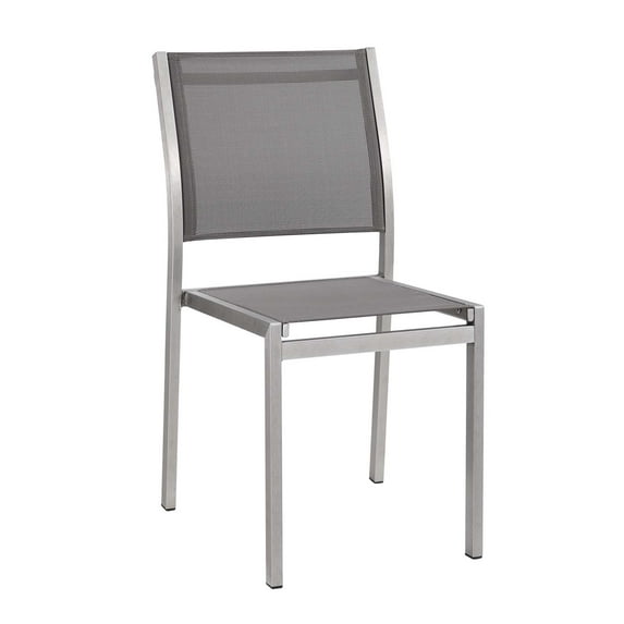 Modern Contemporary Urban Design Outdoor Patio Balcony Garden Furniture Side Dining Chair, Aluminum Metal Steel, Grey Gray