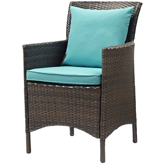 Modern Contemporary Urban Design Outdoor Patio Balcony Garden Furniture Side Dining Chair Armchair, Rattan Wicker, Blue Brown