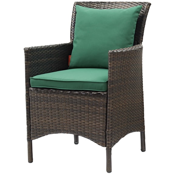 Modern Contemporary Urban Design Outdoor Patio Balcony Garden Furniture Side Dining Chair Armchair, Rattan Wicker, Green Brown