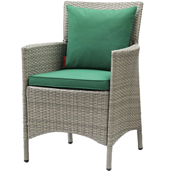 Modern Contemporary Urban Design Outdoor Patio Balcony Garden Furniture Side Dining Chair Armchair, Rattan Wicker, Green Light Gray