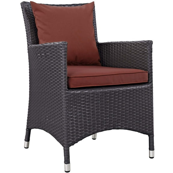 Modern Contemporary Urban Design Outdoor Patio Balcony Garden Furniture Side Dining Chair Armchair, Rattan Wicker, Red