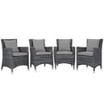 thumbnail image 1 of Modern Contemporary Urban Design Outdoor Patio Balcony Garden Furniture Side Dining Chair, Set of Four, Sunbrella Rattan Wicker, Grey Gray, 1 of 5