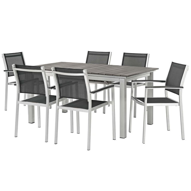 Modern Contemporary Urban Design Outdoor Patio Balcony Garden Furniture Side Dining Chair and Table Set, Aluminum Metal Steel, Black