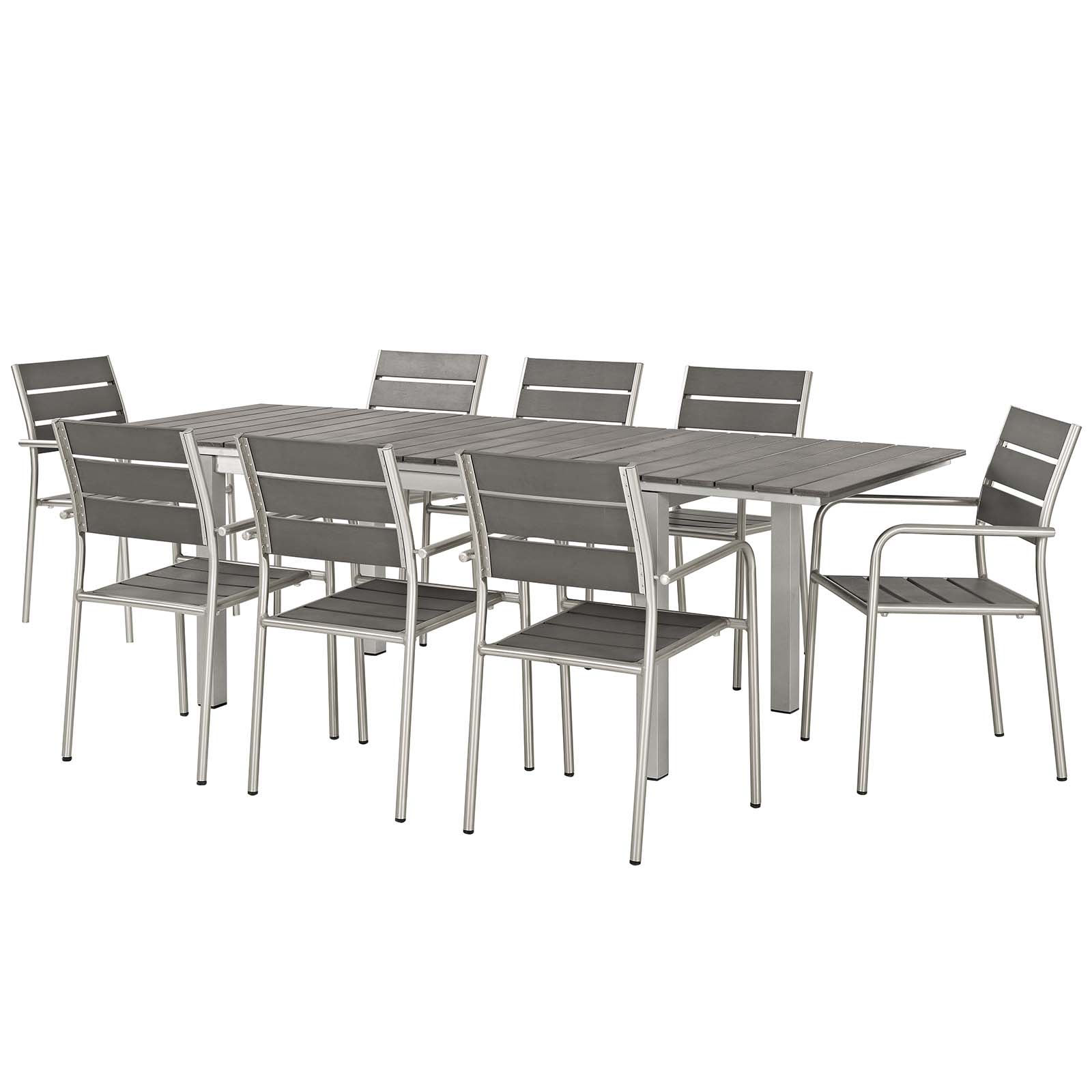 Modern Contemporary Urban Design Outdoor Patio Balcony Garden Furniture Side Dining Chair and Table Set, Aluminum Metal Steel, Grey Gray - image 1 of 9