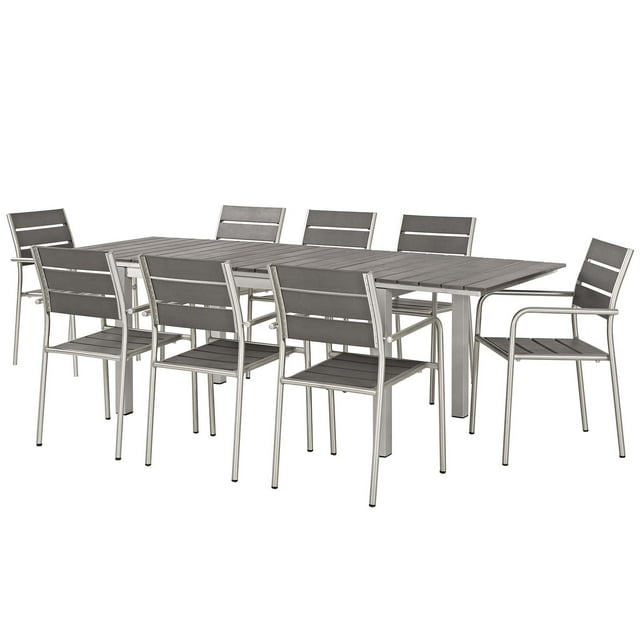 Modern Contemporary Urban Design Outdoor Patio Balcony Garden Furniture Side Dining Chair and Table Set, Aluminum Metal Steel, Grey Gray
