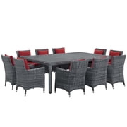 Modern Contemporary Urban Design Outdoor Patio Balcony Garden Furniture Side Dining Chair and Table Set, Sunbrella Rattan Wicker, Red