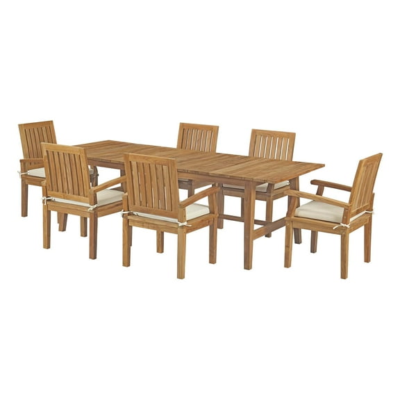 Modern Contemporary Urban Design Outdoor Patio Balcony Garden Furniture Side Dining Chair and Table Set, Wood, White Natural
