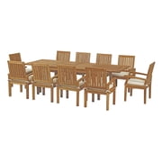 Modern Contemporary Urban Design Outdoor Patio Balcony Garden Furniture Side Dining Chair and Table Set, Wood, White Natural