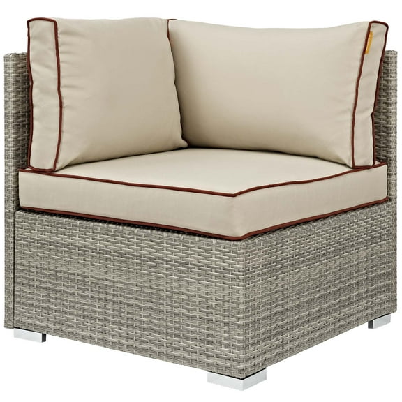 Modern Contemporary Urban Design Outdoor Patio Balcony Garden Furniture Sofa Corner Chair, Sunbrella Rattan Wicker, Light Gray Beige
