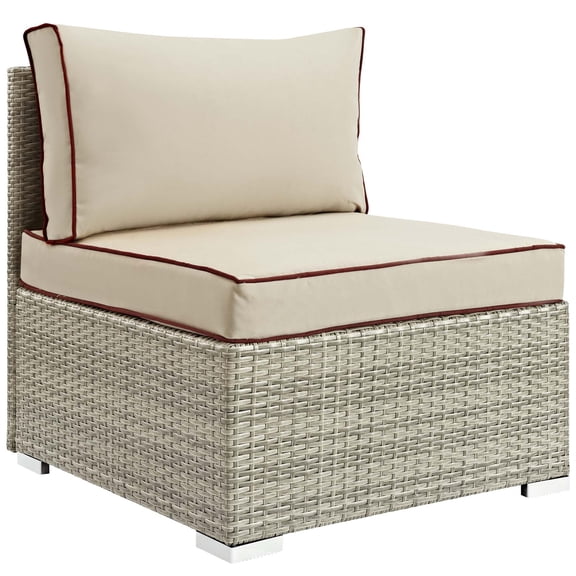Modern Contemporary Urban Design Outdoor Patio Balcony Garden Furniture Sofa Middle Chair, Sunbrella Rattan Wicker, Light Gray Beige