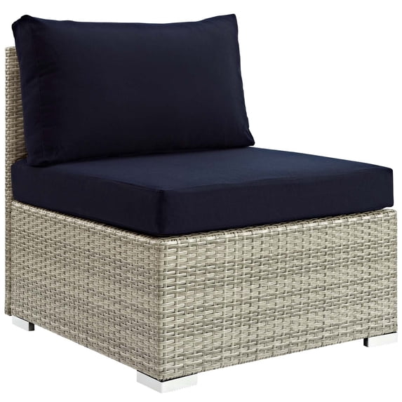 Modern Contemporary Urban Design Outdoor Patio Balcony Garden Furniture Sofa Middle Chair, Sunbrella Rattan Wicker, Navy Blue Light Gray
