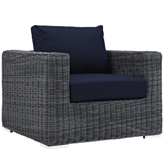 Modern Contemporary Urban Design Outdoor Patio Balcony Lounge Chair, Navy Blue, Rattan