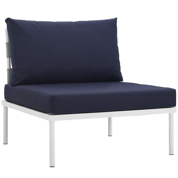 Modern Contemporary Urban Design Outdoor Patio Balcony Lounge Chair, Navy Blue White, Rattan