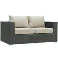 thumbnail image 1 of Modern Contemporary Urban Design Outdoor Patio Balcony Loveseat Sofa, Beige, Rattan, 1 of 5