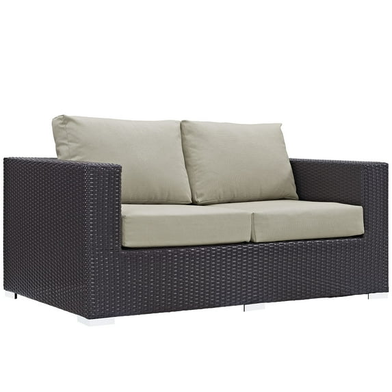 Modern Contemporary Urban Design Outdoor Patio Balcony Loveseat Sofa, Beige, Rattan