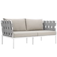 thumbnail image 1 of Modern Contemporary Urban Design Outdoor Patio Balcony Loveseat Sofa, Beige White, Rattan, 1 of 5