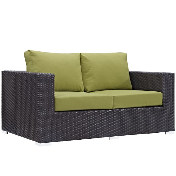 Modern Contemporary Urban Design Outdoor Patio Balcony Loveseat Sofa, Green, Rattan