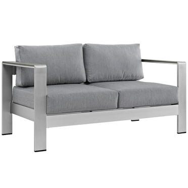 Modern Contemporary Urban Design Outdoor Patio Balcony Loveseat Sofa, Grey Gray, Metal Aluminum