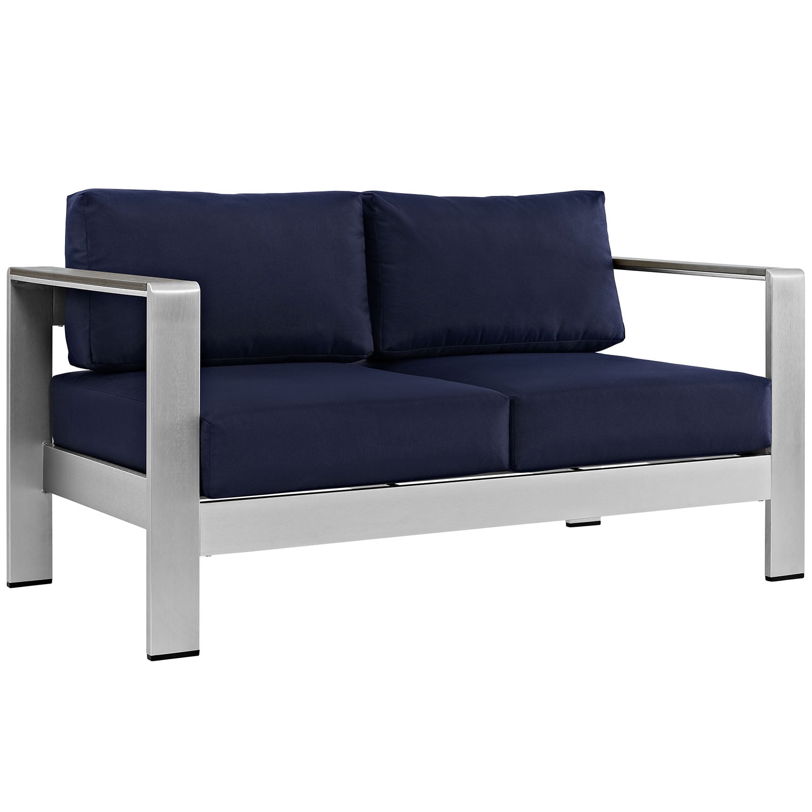 Silver Navy Aluminum Outdoor Patio Loveseat with Cushions