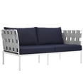 thumbnail image 1 of Modern Contemporary Urban Design Outdoor Patio Balcony Loveseat Sofa, Navy Blue White, Rattan, 1 of 5