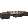 thumbnail image 1 of Modern Contemporary Urban Design Outdoor Patio Balcony Seven PCS Sectional Sofa Set, Brown, Rattan, 1 of 6