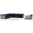 thumbnail image 1 of Modern Contemporary Urban Design Outdoor Patio Balcony Seven PCS Sectional Sofa Set, Navy Blue White, Rattan, 1 of 8