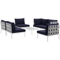 thumbnail image 1 of Modern Contemporary Urban Design Outdoor Patio Balcony Seven PCS Sectional Sofa Set, Navy Blue White, Rattan, 1 of 7