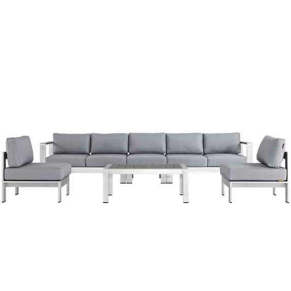 Modern Contemporary Urban Design Outdoor Patio Balcony Six PCS Sectional Sofa Set, Grey Gray, Aluminum