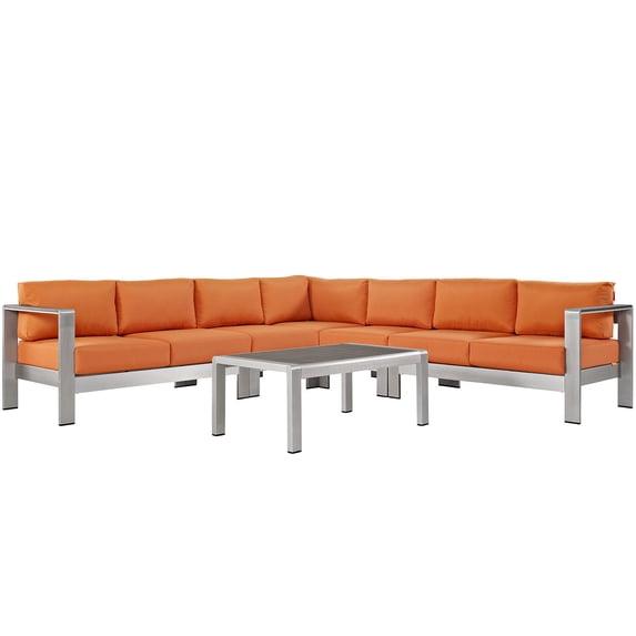 Modern Contemporary Urban Design Outdoor Patio Balcony Six PCS Sectional Sofa Set, Orange, Aluminum