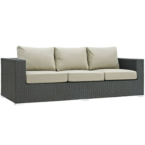 Modern Contemporary Urban Design Outdoor Patio Balcony Sofa, Beige, Rattan