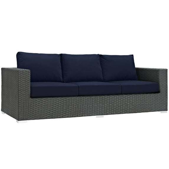 Modern Contemporary Urban Design Outdoor Patio Balcony Sofa, Navy Blue, Rattan