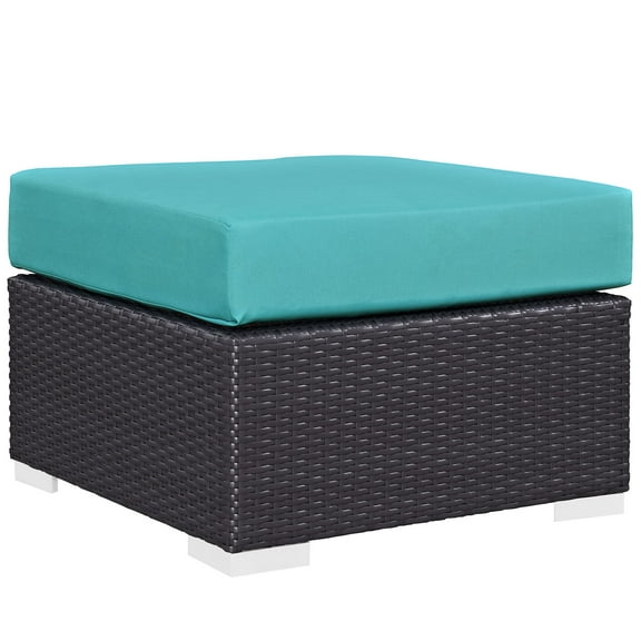 Modern Contemporary Urban Design Outdoor Patio Balcony Square Ottoman, Blue, Rattan