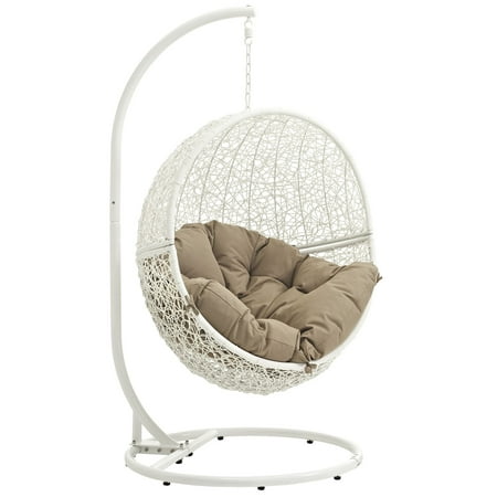 Modern Contemporary Urban Design Outdoor Patio Balcony Swing Chair, Brown White, Rattan