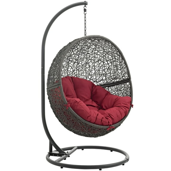Modern Contemporary Urban Design Outdoor Patio Balcony Swing Chair, Red, Rattan