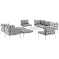 thumbnail image 1 of Modern Contemporary Urban Design Outdoor Patio Balcony Ten PCS Sectional Sofa Set, Grey White Gray, Rattan, 1 of 9