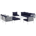 thumbnail image 1 of Modern Contemporary Urban Design Outdoor Patio Balcony Ten PCS Sectional Sofa Set, Navy Blue White, Rattan, 1 of 9