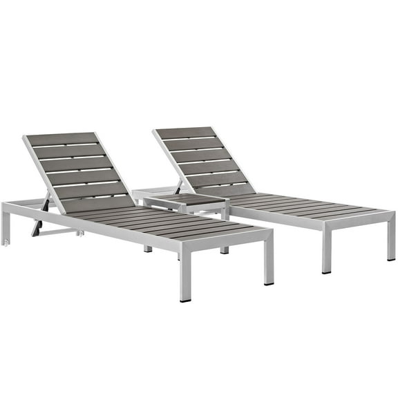 Modern Contemporary Urban Design Outdoor Patio Balcony Three PCS Chaise Lounge Chair Set, Grey Gray, Aluminum