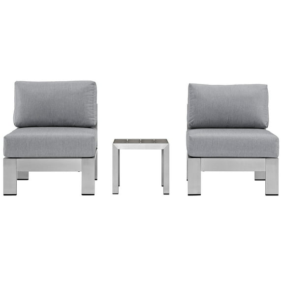 Modern Contemporary Urban Design Outdoor Patio Balcony Three PCS Sectional Sofa Set, Grey Gray, Aluminum