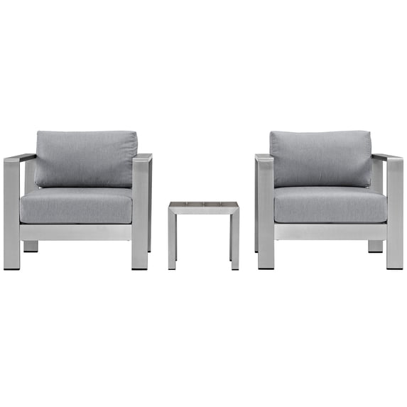 Modern Contemporary Urban Design Outdoor Patio Balcony Three PCS Sectional Sofa Set, Grey Gray, Aluminum