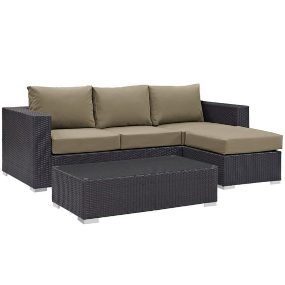 Modern Contemporary Urban Design Outdoor Patio Balcony Three PCS Sofa Set, Brown, Rattan