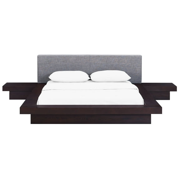 Modern Contemporary Urban Design Three PCS Queen Size Bedroom Bed Set, Grey Gray, Fabric Wood