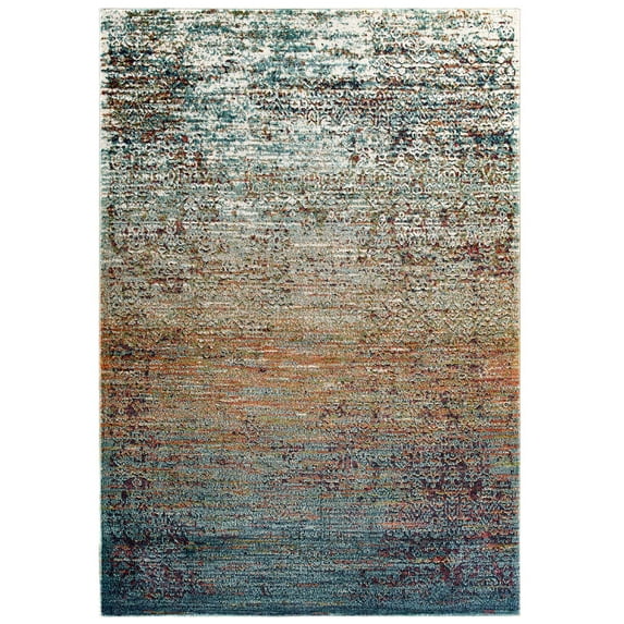 Modern Contemporary Urban Living Lounge Room Area Rug Runner Floor Carpet, Distressed Vintage Style, Fabric, Multi Colorful