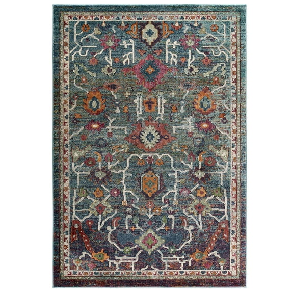 Modern Contemporary Urban Living Lounge Room Area Rug Runner Floor Carpet, Distressed Vintage Style, Fabric, Multi Colorful