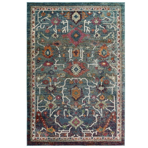 Modern Contemporary Urban Living Lounge Room Area Rug Runner Floor Carpet, Distressed Vintage Style, Fabric, Multi Colorful