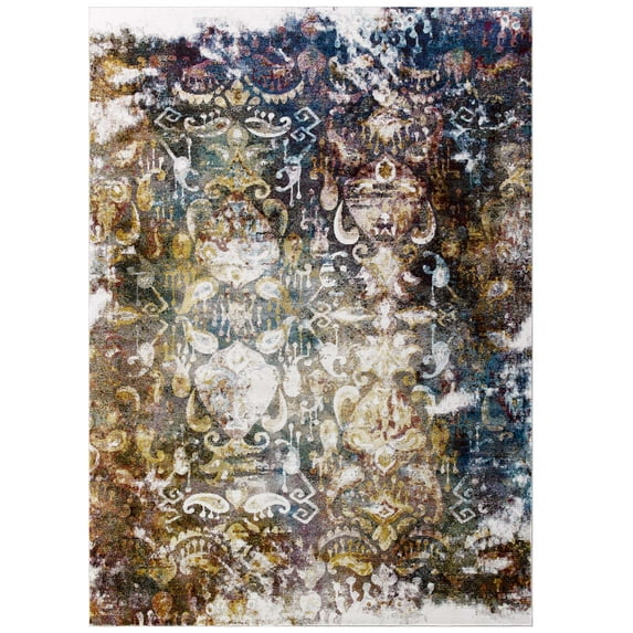 Modern Contemporary Urban Living Lounge Room Area Rug Runner Floor Carpet, Moroccan Distressed Vintage Style, Fabric, Multi Colorful