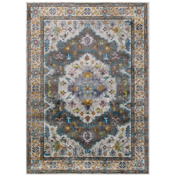 Modern Contemporary Urban Living Lounge Room Area Rug Runner Floor Carpet, Persian Distressed Vintage Style, Fabric, Multi Colorful