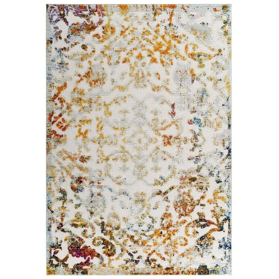 Modern Contemporary Urban Living Lounge Room, Indoor and Outdoor Area Rug Runner Floor Carpet, Distressed Vintage Style, Fabric, Multi Blue