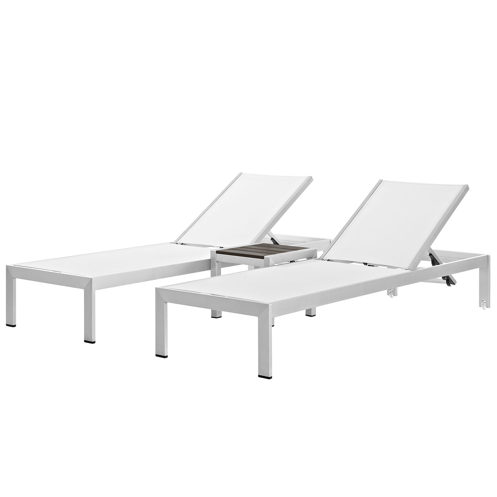 Modern Contemporary Urban Outdoor Patio Balcony Garden Furniture Lounge Chair Chaise and Side Table Set, Aluminum Metal Steel, White - image 1 of 7