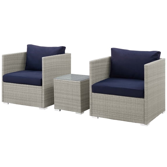 Modern Contemporary Urban Outdoor Patio Balcony Garden Furniture Lounge Sectional Sofa Set, Sunbrella Rattan Wicker, Navy Blue Light Gray