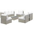thumbnail image 1 of Modern Contemporary Urban Outdoor Patio Balcony Garden Furniture Lounge Sectional Sofa and Table Set, Sunbrella Rattan Wicker, White Light Gray, 1 of 5